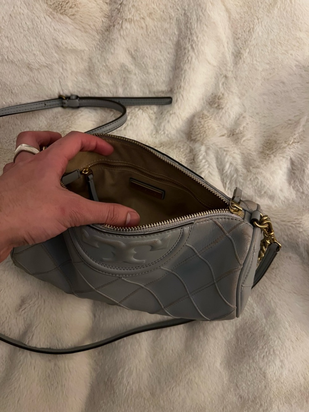 Tory Burch Quilted Gray Chain Shoulder Bag with Gold Hardware - Picture 12 of 16